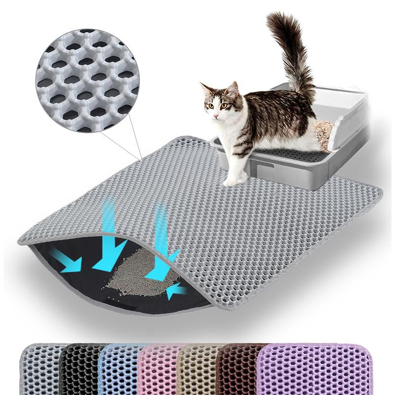 Cat Litter Mat, Double Layer Honeycomb Cat Litter Trapping Mat, Non Slip Waterproof Urine Proof Cat Litter Box Mat for Floor, Kitty Litter Rug, Cat Supplies