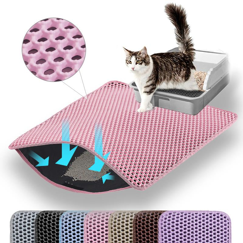 Cat Litter Mat, Double Layer Honeycomb Cat Litter Trapping Mat, Non Slip Waterproof Urine Proof Cat Litter Box Mat for Floor, Kitty Litter Rug, Cat Supplies