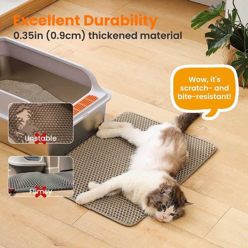 Cat Litter Mat, Double Layer Honeycomb Cat Litter Trapping Mat, Non Slip Waterproof Urine Proof Cat Litter Box Mat for Floor, Kitty Litter Rug, Cat Supplies