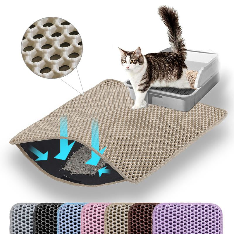 Cat Litter Mat, Double Layer Honeycomb Cat Litter Trapping Mat, Non Slip Waterproof Urine Proof Cat Litter Box Mat for Floor, Kitty Litter Rug, Cat Supplies