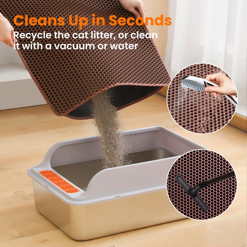 Cat Litter Mat, Double Layer Honeycomb Cat Litter Trapping Mat, Non Slip Waterproof Urine Proof Cat Litter Box Mat for Floor, Kitty Litter Rug, Cat Supplies