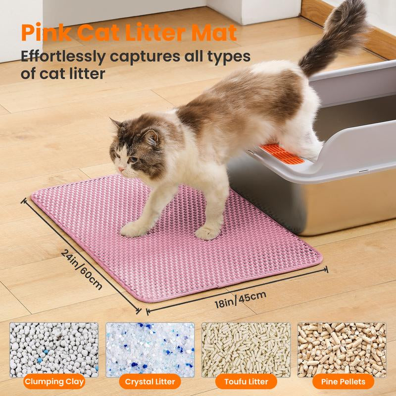 Cat Litter Mat, Double Layer Honeycomb Cat Litter Trapping Mat, Non Slip Waterproof Urine Proof Cat Litter Box Mat for Floor, Kitty Litter Rug, Cat Supplies