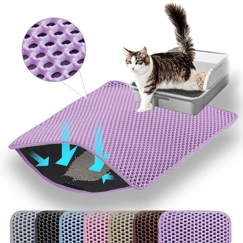 Cat Litter Mat, Double Layer Honeycomb Cat Litter Trapping Mat, Non Slip Waterproof Urine Proof Cat Litter Box Mat for Floor, Kitty Litter Rug, Cat Supplies