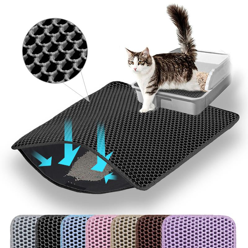 Cat Litter Mat, Double Layer Honeycomb Cat Litter Trapping Mat, Non Slip Waterproof Urine Proof Cat Litter Box Mat for Floor, Kitty Litter Rug, Cat Supplies