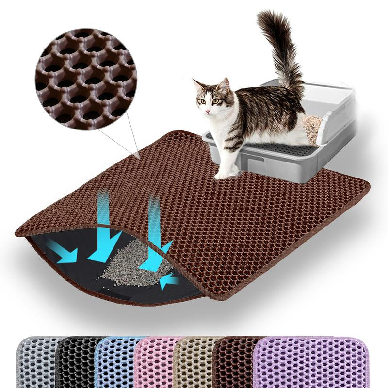 Cat Litter Mat, Double Layer Honeycomb Cat Litter Trapping Mat, Non Slip Waterproof Urine Proof Cat Litter Box Mat for Floor, Kitty Litter Rug, Cat Supplies