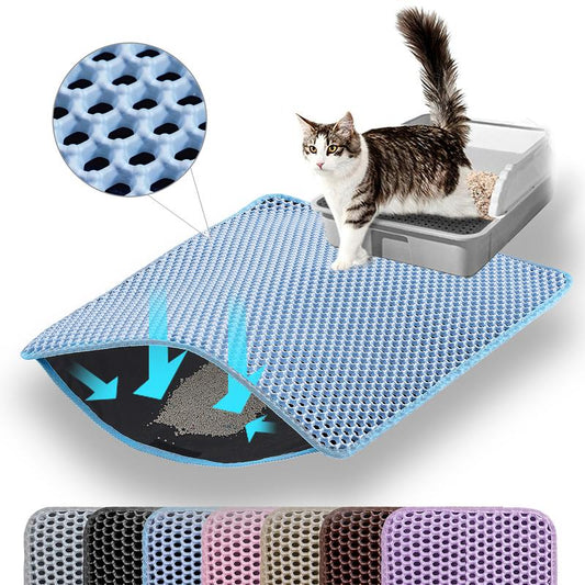 Cat Litter Mat, Double Layer Honeycomb Cat Litter Trapping Mat, Non Slip Waterproof Urine Proof Cat Litter Box Mat for Floor, Kitty Litter Rug, Cat Supplies